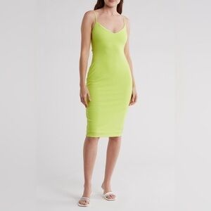 Bebe‎ Neon Yellow Green Scuba Crepe Midi Dress